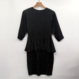 Vintage 90s Neiman Marcus Silk Basque Waist Midi Dress in Black‎ Size 6